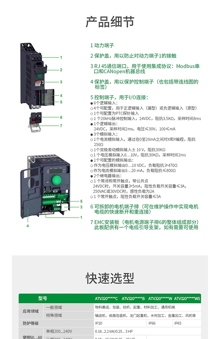 SCHNEIDER/ʩ͵µ ATV320ϵнͱƵATV320U30N4C (3.0kW 380-500V