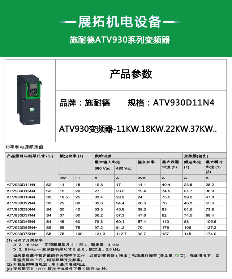 SCHNEIDER/ʩ͵µ ATV930ϵͨñƵ ATV930U15N4 1.5kW(380-480V)